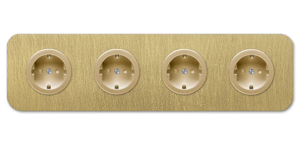 Socket metal antique in old gold 4 gang. Cube Series