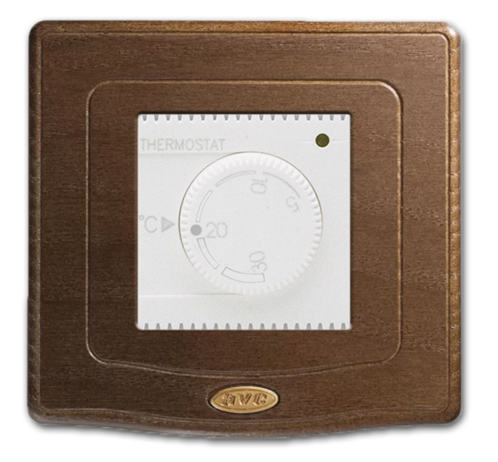 Retro thermostat with walnut wooden frame. AVE