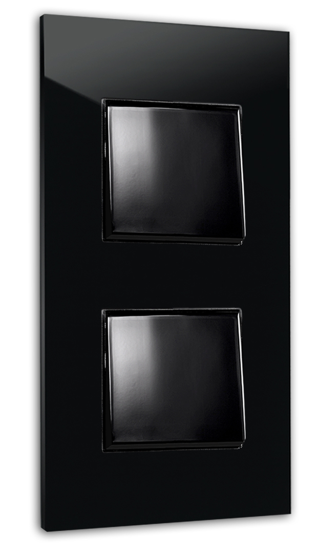 Interrupteur d'éclairage aspect verre. Double pour 2 prises murales, noir. Interrupteur inverseur MAXIM