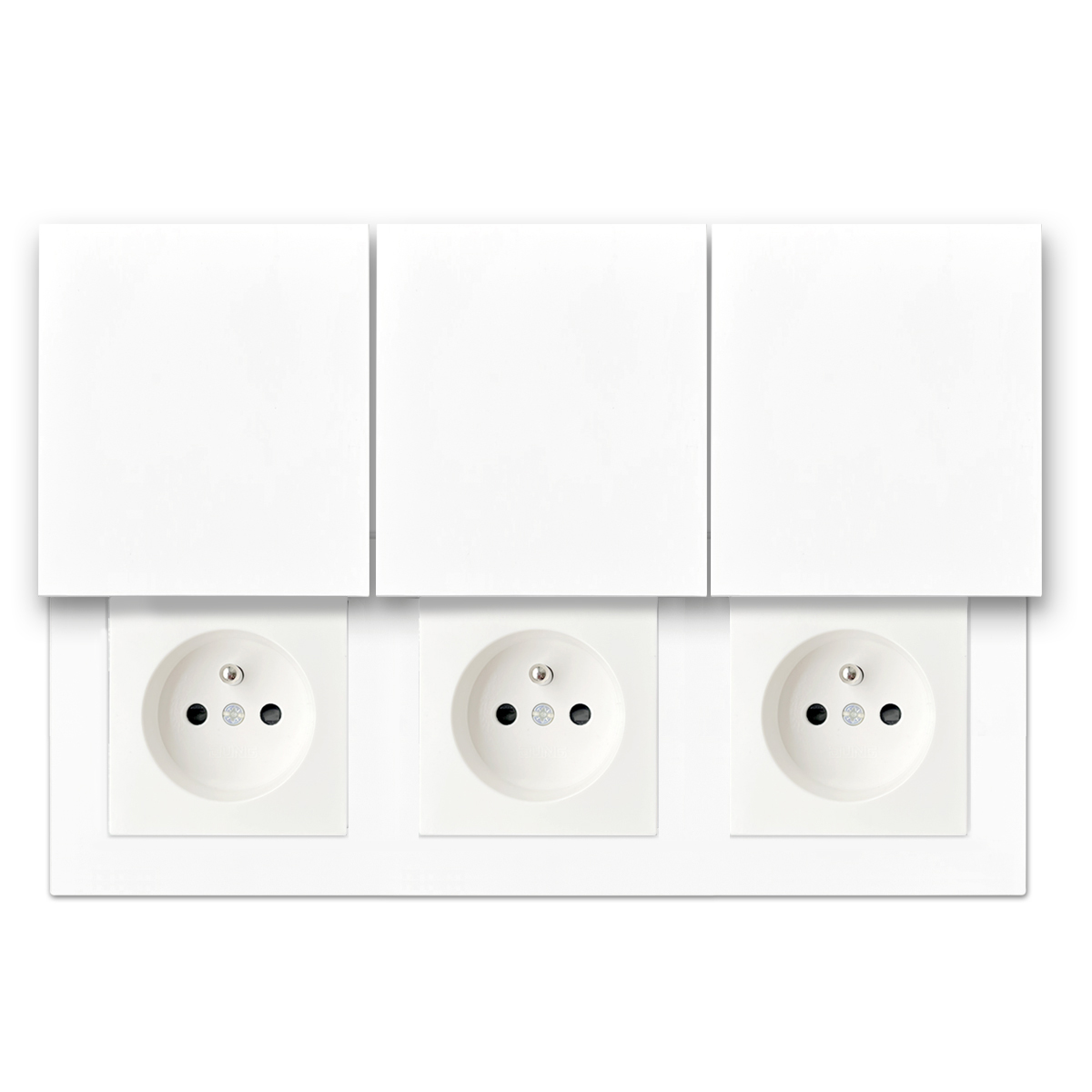 Prise de courant triple, INVISIBLE. Couleur blanc alpin.