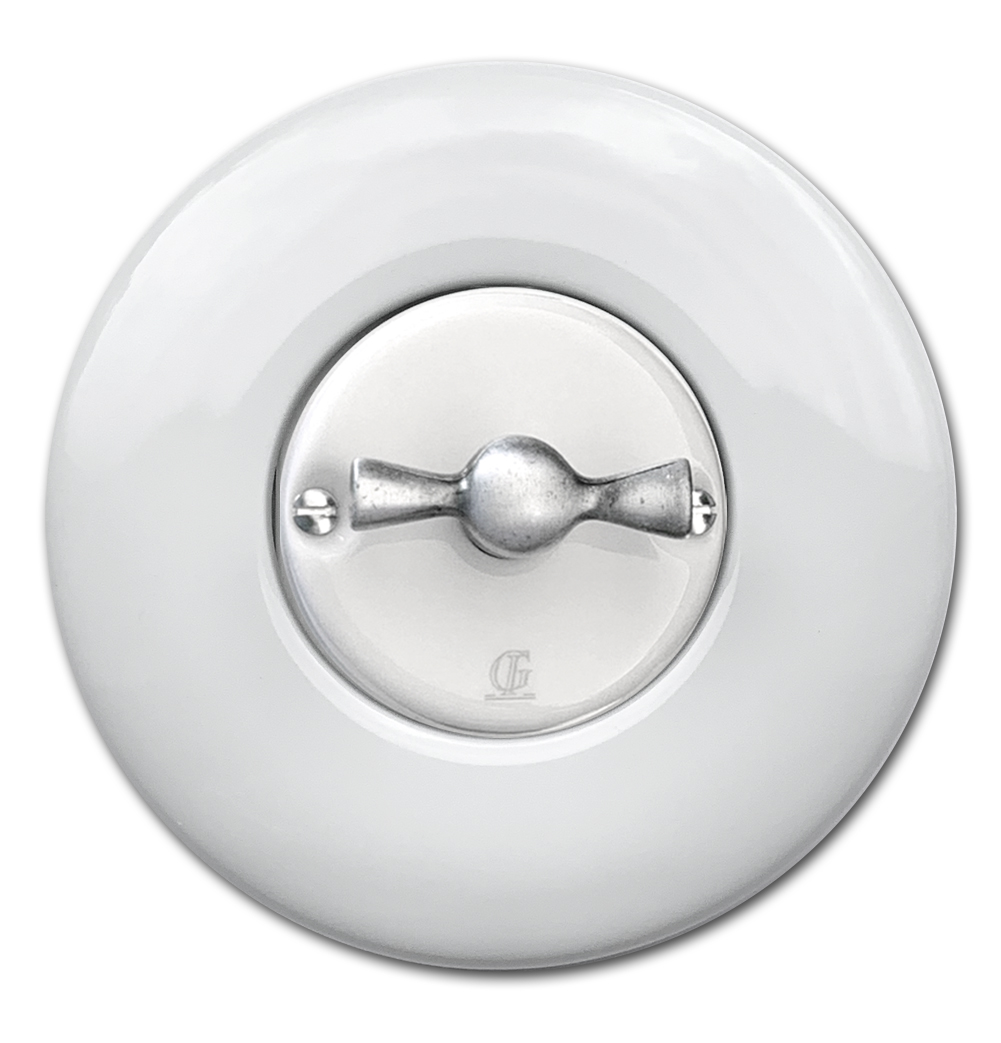 Interrupteur rotatif porcelaine Retro simple inverseur blanc argent VDE