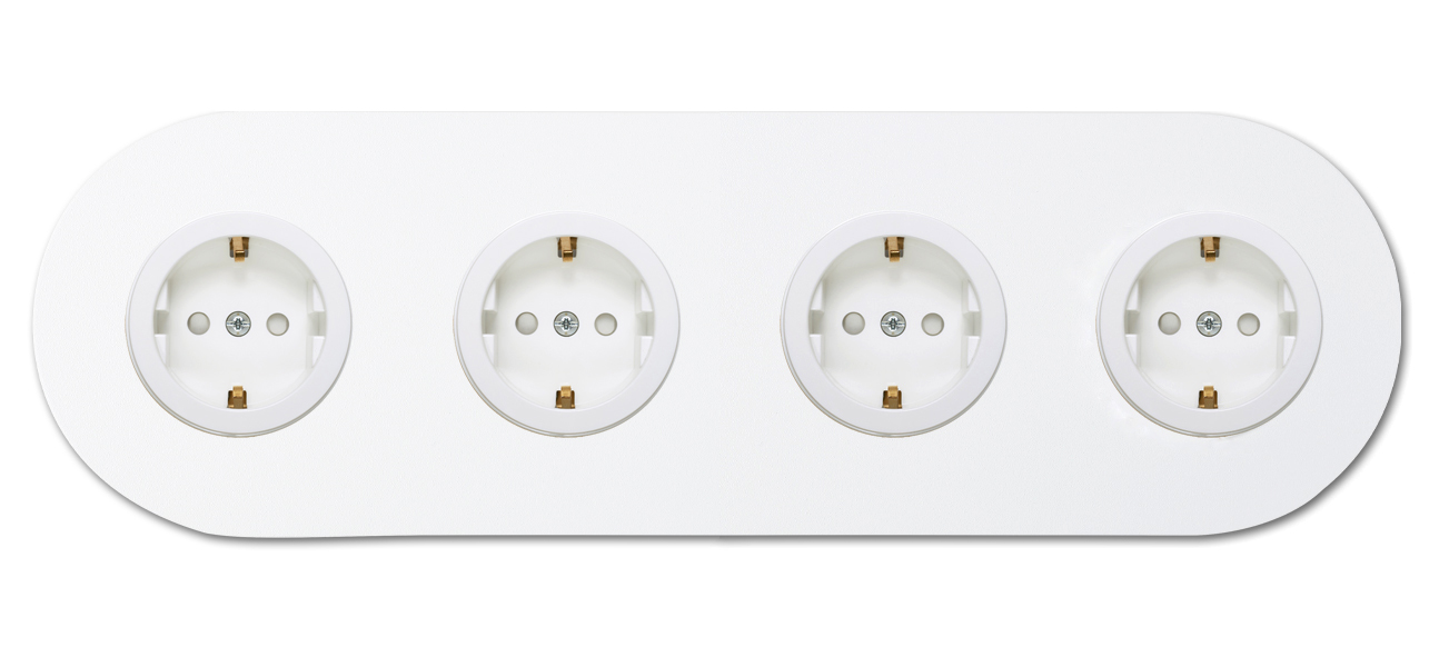 Socket metal matte white 4 gang. Square Series