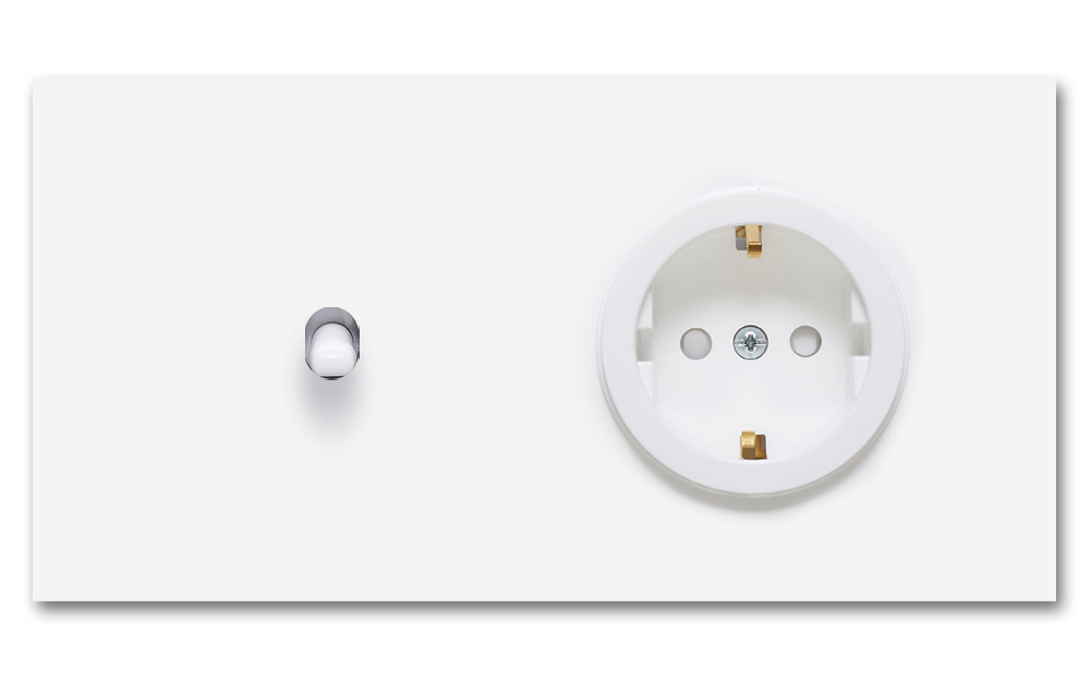 Toggle switch metal matte white 1 gang + 1 socket horizontal 2 way. Square Series